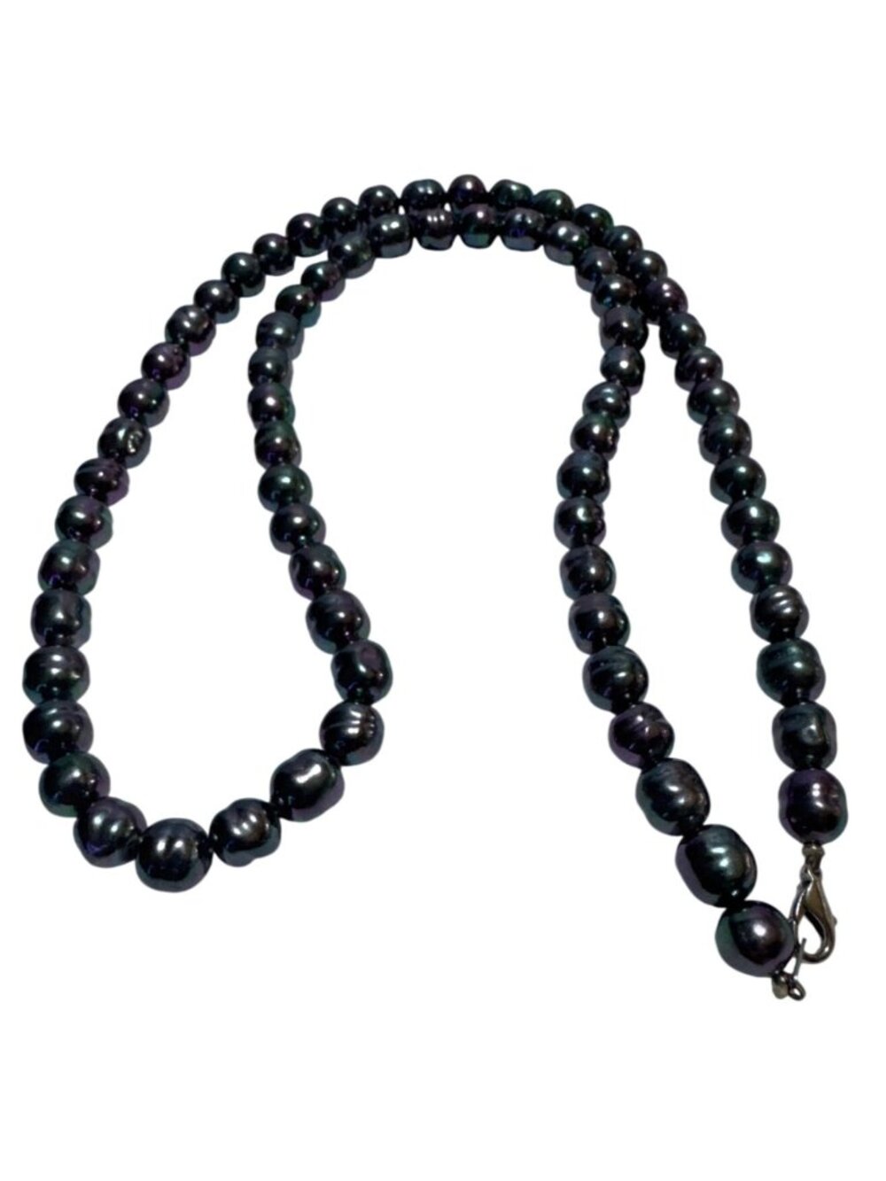 Imitation Freshwater Pearl Necklace Black Iridescent Beads Silver Lobster Clasp